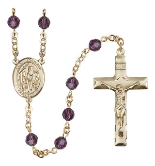 14 Karat Gold 6mm Austrian Crystal Saint Polycarp of Smyrna Rosary in Amethyst