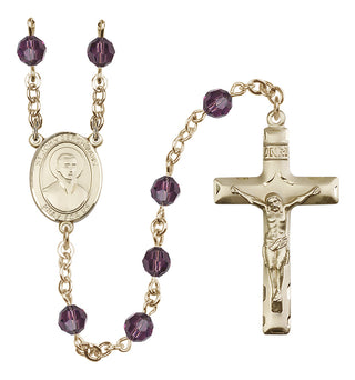 14 Karat Gold 6mm Austrian Crystal Saint John Berchmans Rosary in Amethyst
