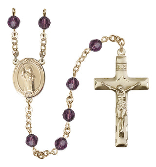 14 Karat Gold 6mm Austrian Crystal Saint Columbkille Rosary in Amethyst