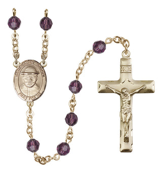14 Karat Gold 6mm Austrian Crystal Saint Damien of Molokai Rosary in Amethyst