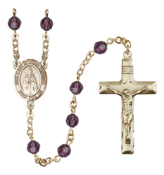 14 Karat Gold 6mm Austrian Crystal Our Lady of Rosa Mystica Rosary in Amethyst