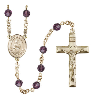 14 Karat Gold 6mm Austrian Crystal Our Lady Rosa Mystica Rosary in Amethyst