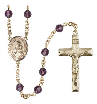 14 Karat Gold 6mm Austrian Crystal Our Lady of Czestochowa Rosary in Amethyst