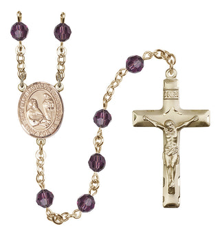 14 Karat Gold 6mm Austrian Crystal Saint Mary Magdalene of Canossa Rosary in Amethyst