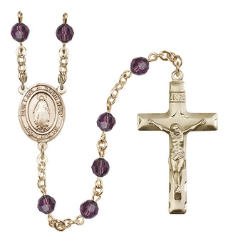 14 Karat Gold 6mm Austrian Crystal Our Lady of Good Help Rosary in Amethyst