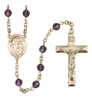 14 Karat Gold 6mm Austrian Crystal Guardian Angel w/Children Rosary in Amethyst