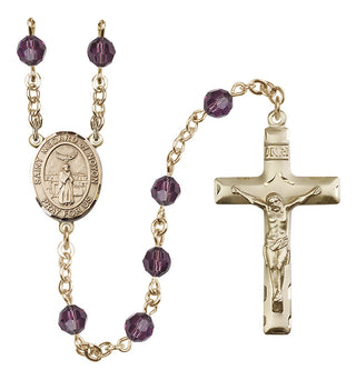 14 Karat Gold 6mm Austrian Crystal Saint Medard of Noyon Rosary in Amethyst