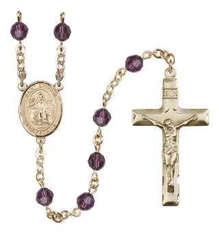 14 Karat Gold 6mm Austrian Crystal Saint Ephrem Rosary in Amethyst