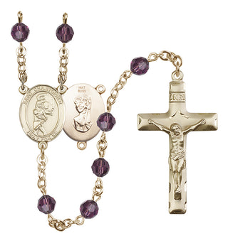 14 Karat Gold 6mm Austrian Crystal Saint Christopher/Softball Rosary in Amethyst