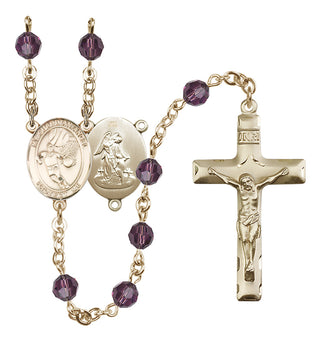 14 Karat Gold 6mm Austrian Crystal Guardian Angel/Basketball Rosary in Amethyst