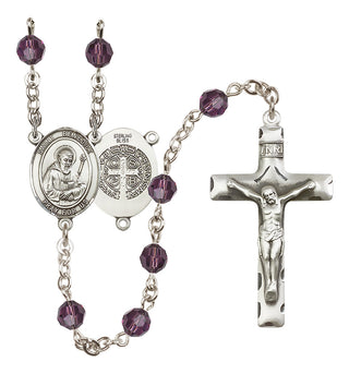 Sterling Silver 6mm Austrian Crystal Saint Benedict Rosary in Amethyst