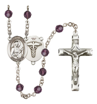 Sterling Silver 6mm Austrian Crystal Saint Camillus of Lellis / Nurse Rosary in Amethyst