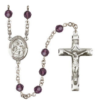 Sterling Silver 6mm Austrian Crystal Saint Gabriel the Archangel Rosary in Amethyst