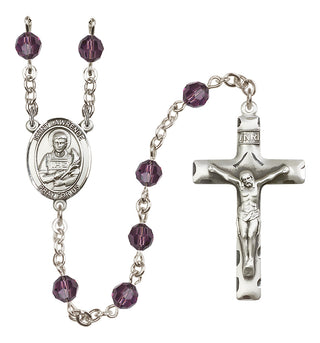 Sterling Silver 6mm Austrian Crystal Saint Lawrence Rosary in Amethyst