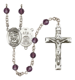 Sterling Silver 6mm Austrian Crystal Saint Michael / Air Force Rosary in Amethyst