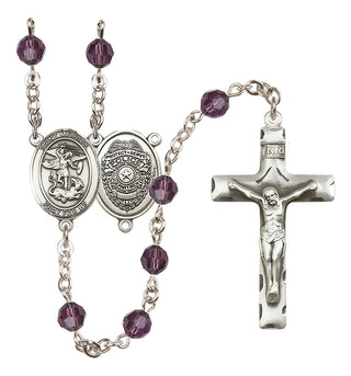 Sterling Silver 6mm Austrian Crystal Saint Michael the Archangel/Policeman Rosary in Amethyst