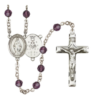 Sterling Silver 6mm Austrian Crystal Miraculous Rosary in Amethyst