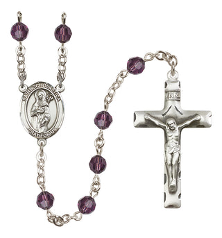 Sterling Silver 6mm Austrian Crystal Saint Scholastica Rosary in Amethyst