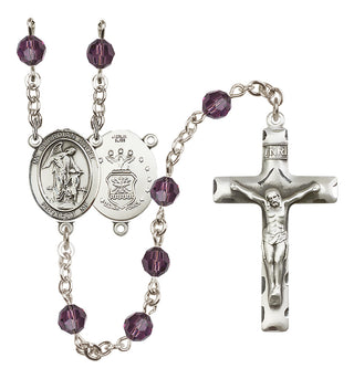 Sterling Silver 6mm Austrian Crystal Guardian Angel / Air Force Rosary in Amethyst