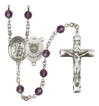 Sterling Silver 6mm Austrian Crystal Guardian Angel/Coast Guard Rosary in Amethyst