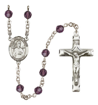 Sterling Silver 6mm Austrian Crystal Saint Leo the Great Rosary in Amethyst