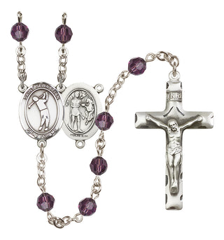 Sterling Silver 6mm Austrian Crystal Saint Sebastian/Golf Rosary in Amethyst