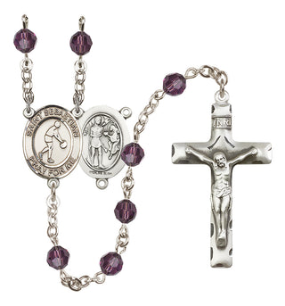 Sterling Silver 6mm Austrian Crystal Saint Sebastian/Basketball Rosary in Amethyst