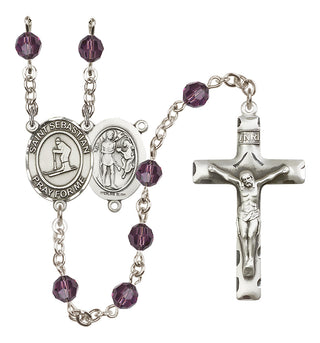 Sterling Silver 6mm Austrian Crystal Saint Sebastian/Skiing Rosary in Amethyst