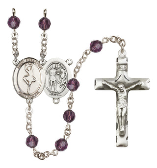 Sterling Silver 6mm Austrian Crystal Saint Sebastian/Dance Rosary in Amethyst