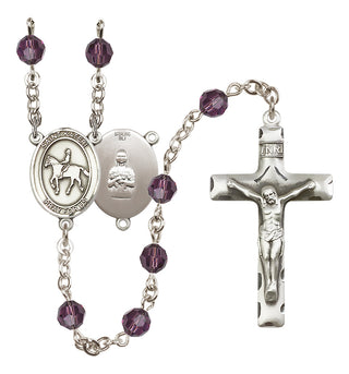 Sterling Silver 6mm Austrian Crystal Saint Kateri/Equestrian Rosary in Amethyst