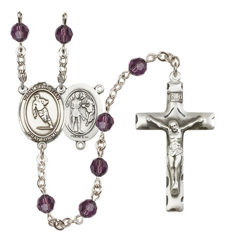 Sterling Silver 6mm Austrian Crystal Saint Sebastian / Rugby Rosary in Amethyst