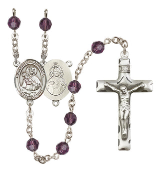 Sterling Silver 6mm Austrian Crystal Our Lady of Mount Carmel Rosary in Amethyst