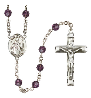 Sterling Silver 6mm Austrian Crystal Saint Walter of Pontoise Rosary in Amethyst