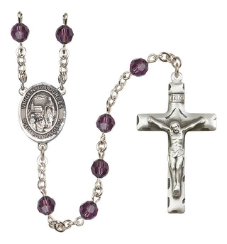 Sterling Silver 6mm Austrian Crystal Virgen del Lourdes Rosary in Amethyst
