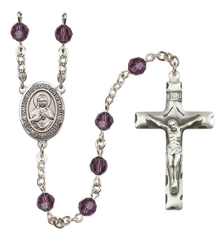 Sterling Silver 6mm Austrian Crystal Corazon Inmaculado de Maria Rosary in Amethyst