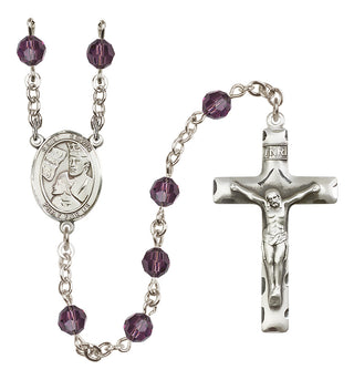 Sterling Silver 6mm Austrian Crystal Saint Edwin Rosary in Amethyst