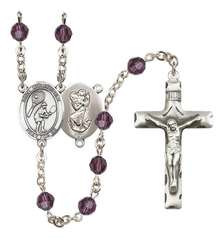 Sterling Silver 6mm Austrian Crystal Saint Christopher/Tennis Rosary in Amethyst