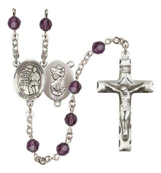 Sterling Silver 6mm Austrian Crystal Saint Christopher / Karate Rosary in Amethyst