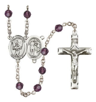 Sterling Silver 6mm Austrian Crystal Saint Sebastian / Baseball Rosary in Amethyst