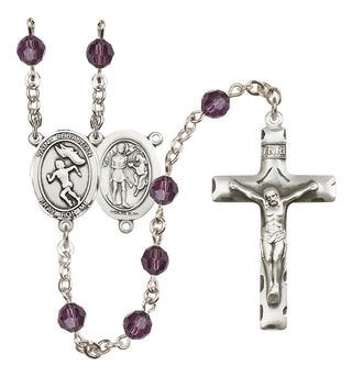 Sterling Silver 6mm Austrian Crystal Saint Sebastian /Track&Field-Women Rosary in Amethyst