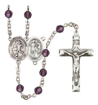 Sterling Silver 6mm Austrian Crystal Saint Sebastian/Soccer-Women Rosary in Amethyst