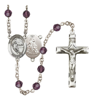 Sterling Silver 6mm Austrian Crystal Guardian Angel/Hockey Rosary in Amethyst