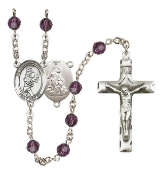 Sterling Silver 6mm Austrian Crystal Guardian Angel/Softball Rosary in Amethyst