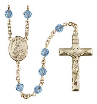 14 Karat Gold-Filled 6mm Austrian Crystal Saint Daniel Rosary in Aqua