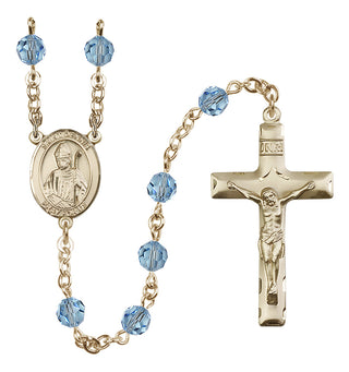 14 Karat Gold-Filled 6mm Austrian Crystal Saint Dennis Rosary in Aqua