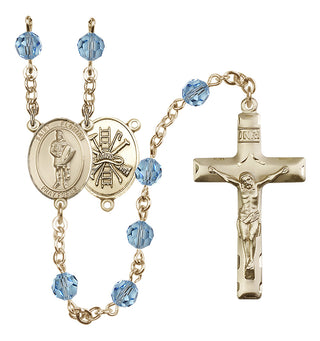 14 Karat Gold-Filled 6mm Austrian Crystal Saint Florian/Firefighter Rosary in Aqua