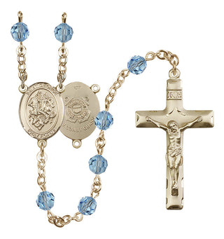 14 Karat Gold-Filled 6mm Austrian Crystal Saint George / Coast Guard Rosary in Aqua