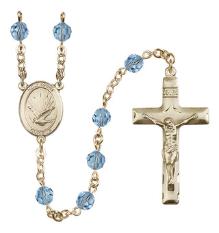 14 Karat Gold-Filled 6mm Austrian Crystal Holy Spirit Rosary in Aqua