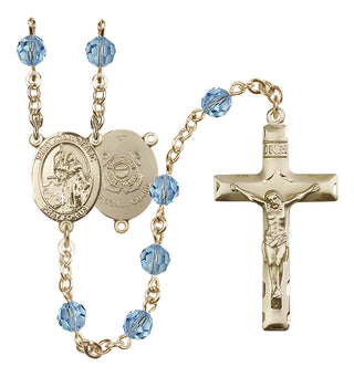 14 Karat Gold-Filled 6mm Austrian Crystal Saint Joan of Arc /Coast Guard Rosary in Aqua