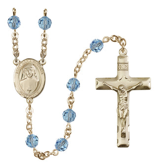 14 Karat Gold-Filled 6mm Austrian Crystal Saint Maria Faustina Rosary in Aqua
